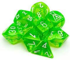 Lab Dice: 7 Translucent Rad Green w/ White Polyhedral Dice (with Bonus Die) - CHX30062